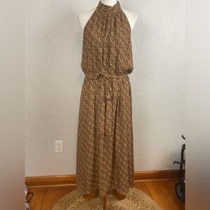 Worthington 2 Tone Neutral Sleeveless   Halter Top Dress Size 16 Tie Waist